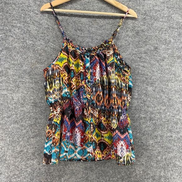 FOREVER 21 Tops - Forever 21 Top Women M Medium Black Geometric Button Up Sleeveless Round Neck